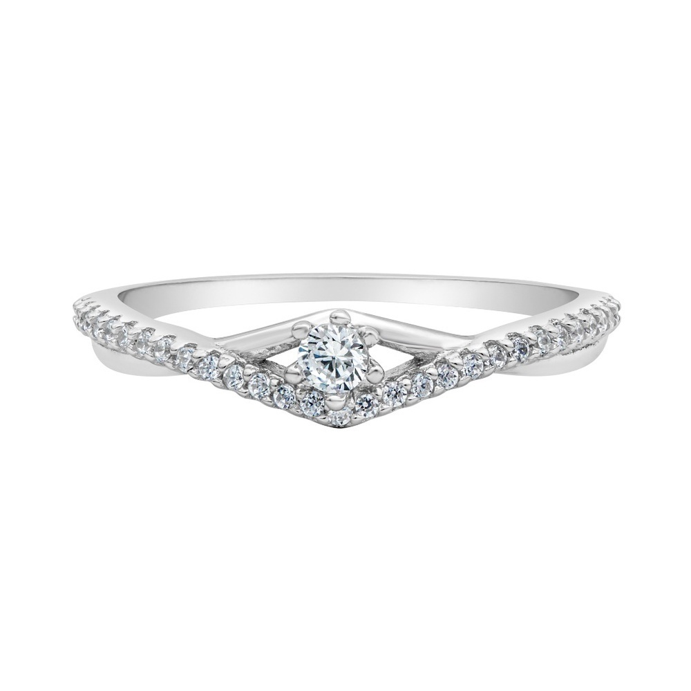 Sterling Silver V-Shaped CZ Ring – Size 8 (Sample Piece)
